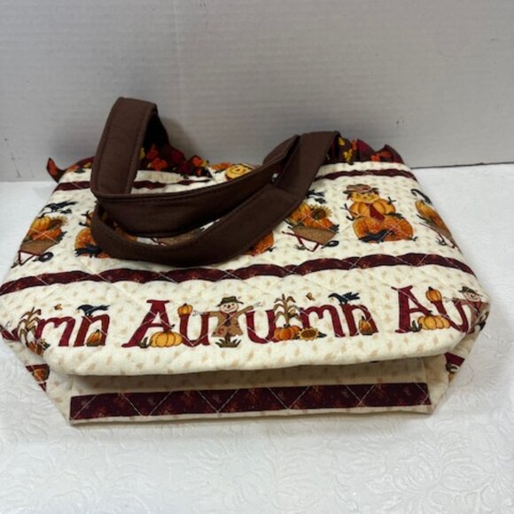 Handmade Autumn Fabric Button Closure Cotton Tote Handbag w/Eyeglass Case NEW - Picture 3 of 10